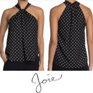 NEW Joie Lisie Twist Neck Silk Geometric Pattern Top in Caviar